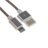 Кабель Lightning - USB, 2.1 А, металлическая оплётка, 1 метр, серебристый 9940268