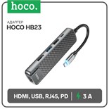 Адаптер Hoco HB23, HDMI/USB3.0/USB2.0/RJ45/PD, 60 ВТ, 3 А, длина кабеля 13.5 см, серый 9881637