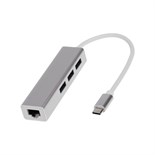 Type-C-разветвитель (HUB), 3 порта USB,порт ethernet, кабель 10 см, серебристый 10325634