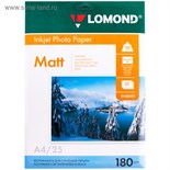 Фотобумага для струйной печати А4, 25 листов LOMOND, 180 г/м2, односторонняя, матовая 1598743