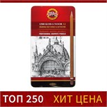 Набор карандашей чернографитных разной твердости 12 штук Koh-i-Noor 1502/II, 8B-2H, в металлическом пенале 2334244
