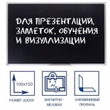 Доска магнитно-меловая 100х150 см, ЧЁРНАЯ, Calligrata СТАНДАРТ, в алюминиевой рамке, с полочкой 4275231