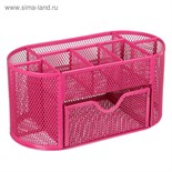 Подставка для канцелярских мелочей 9 отделений, сетка металл, розовая 5117884