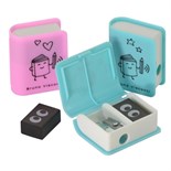 Точилка одно отверстие FUNSHARP "Книга", с ластиком, в контейнере, МИКС 6623839