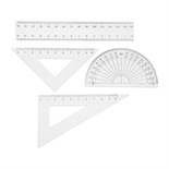 Набор чертежный 4 предмета (линейка 15 см, треугольник11 см/ 30*и 5 см/ 45*, транспортир) прозрачный 5471933