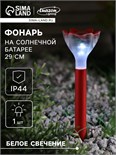 Садовый светильник на солнечной батарее «Цветок красный», 6 × 29 × 6 см, 1 LED, свечение белое 2996759