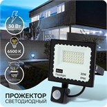 Прожектор светодиодный, 30 Вт, 2700 Лм, 6500К, Датчик движения, IP66 3548886