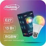 Лампа светодиодная RGB+W, с пультом , А60, 13 Вт, 1040 Лм, Е27, 220 В 5526603