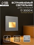 Встраиваемый светильник для лестницы, 1,5 Вт, 60 Лм, 3000К, IP20, 220В, т-бел. свет, серебр. 9188902