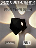Светильник фасадный «Искра», FSD-052, 5 Вт, 3000К, 5 лучей, IP65, 220 В, пластик, черный 10084262