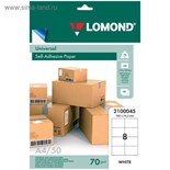 Этикетка самоклеящаяся LOMOND, на листе формата А4 8 этикеток 105х74,3 мм, 50 листов, белая матовая (2100045) 1598781