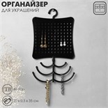 Органайзер для украшений с крючком, 60 пар, 6 крючков, пластик, цвет чёрный 10199197