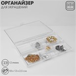Органайзер для хранения украшений «Лео», 12 ячеек, 18×12×2,5 см, цвет прозрачный 10218646