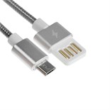 Кабель MicroUSB - USB, 2.1 А, металлическая оплётка, 1 метр, серебристый 9940262