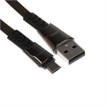 Кабель MicroUSB - USB, 2.4 А, оплётка ткань, плоский, 1 метр, чёрный 9940270
