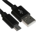 Кабель MicroUSB - USB, 2.1 А, оплётка нейлон, 1 метр, чёрный 9940276