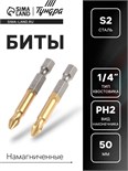 Биты ТУНДРА, намагниченные, сталь S2, 58-60 HRC, TiN, PH2 х 50 мм, 2 шт. 1414804