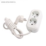 Удлинитель Smartbuy, 2 розетки, 2 м, 16 А, 3500 Вт, ПВС 3х1 мм2, с з/к, белый 3032290