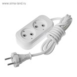 Удлинитель Smartbuy, 2 розетки, 2 м, 10 А, 2200 Вт, ПВС 2х1 мм2, без з/к, белый 3032277