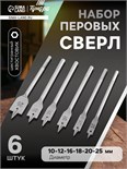 Набор сверл перовых ТУНДРА, шестигранный хвостовик, 10-12-16-18-20-25 мм, 6 шт. 2598242