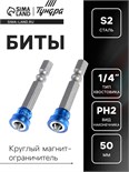 Биты ТУНДРА, намагниченные, сталь S2, круглый магнитный фиксатор, PH2 х 50 мм, 2 шт. 2393921