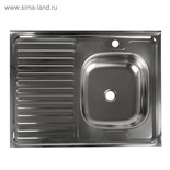Мойка кухонная "Владикс", накладная, без сифона, 80х60 см, правая, нержавеющая сталь 0.4 мм 3890642