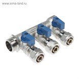 Коллектор "СТМ", 3/4"х16 мм, 3 выхода, с шаровыми кранами, для м/п труб, никелированный 5054783