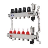 Коллекторная группа TIM KCS5005, 1" х 3/4", 5 выходов, расходомеры, без кранов, нерж. сталь 6534363
