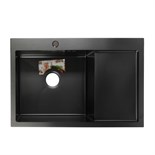 Мойка кухонная AFLORN AF97851F-L, врезная, левая, S=3,0 и 0,8 мм, 78х51х22 см, сифон, графит 6957254