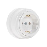 Розетка BYLECTRICA Ретро РА16-0202, 16А, одномест., наруж., с з/к, без крышки, IP20, белая 7024880