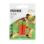 Аккумулятор Mirex, Ni-Mh, AAA, HR03-2BL, 1.2В, 1000 мАч, блистер, 2 шт. 7750043