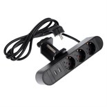 Розеточный блок на струбцине Luazon, 16А, трёхместный, 2xUSB, 2.1 A, провод 1,8 метра, черн. 9458918