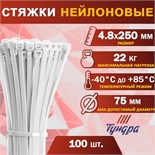 Хомут нейлоновый ТУНДРА krep,  для стяжки, 4.8х250 мм, белый, в упаковке 100 шт. 9380716