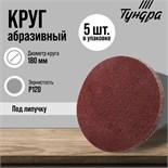 Круг абразивный шлифовальный под "липучку" ТУНДРА, 180 мм, Р120, 5 шт. 9422576