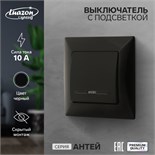 Выключатель Luazon Lighting "Антей", 10 А, 1 клавиша, с подсветкой, скрытый черный 9925740