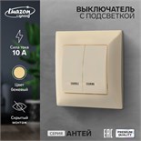 Выключатель Luazon Lighting "Антей", 10 А, 2 клавиши, скрытый, с подсветкой, бежевый 9925750
