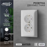Розетка двухместная Luazon Lighting "Антей", 16 А, скрытая, с з/к, белая 9925777