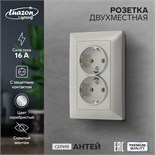 Розетка двухместная Luazon Lighting "Антей", 16 А, скрытая, с з/к, серебристая 9925779