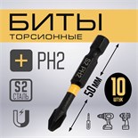 Бита ТУНДРА ПРОФИ, Torsion, сталь S2, PH2 х 50 мм, пластиковый кейс по 10 шт. 9935332