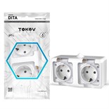 Розетка TOKOV ELECTRIC, Dita, 2-м, 16А, IP54, 250В, с з/к, с прозр. кр, белый, TKL-DT-R2Z-C01T-IP54 10404696