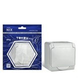 Розетка TOKOV ELECTRIC, Nix, с кр., 1-м, 16А, IP54, 250В, с з/к, серый, TKE-NX-R1Z-C06-IP54 10404705 10404708