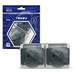 Розетка TOKOV ELECTRIC, Nix, 2-м, 16А, IP54, 250В, с з/к, с прозр. кр, серый, TKE-NX-R2Z-C06T-IP54 10404725