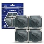 Розетка TOKOV ELECTRIC, Nix, 4-м, 16А, IP54, 250В, с з/к, с прозр. кр, серый, TKE-NX-R4Z-C06T-IP54 10404729