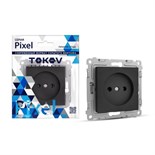 Розетка TOKOV ELECTRIC, Pixel, одноместеная, 16А, IP20, без з/к, карбон, TKE-PX-R1-C14 10404822