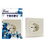 Розетка TOKOV ELECTRIC, Pixel, 1-м, 16А, IP20, с з/к, со шторкой, бежевый, TKE-PX-R1FZSF-C0 10404827