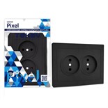 Розетка TOKOV ELECTRIC, Pixel, 2-м,в сборе,  16А, IP20, без з/к, карбон, TKE-PX-R2F-C14 10404845