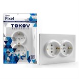 Розетка TOKOV ELECTRIC, Pixel, 2-м, 16А, IP20, с з/к, с защ. шторкой, белый, TKE-PX-R2FZSF-C01 10404846