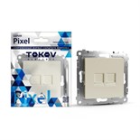 Розетка компьютерная TOKOV ELECTRIC, Pixel, (мех.), 2 места, RJ45, кат.5E, бежевый TKE-PX-RC2-C02 10404854