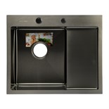 Мойка кухонная AFLORN AF95848F-L, врезная, левая, S=3 и 0,8 мм, 58х48х22 см, сифон, графит 10424929