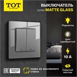 Выключатель TOT Matte Glass, 10 А, 2 кл., с подсветкой, скрытый, стекло, серебристый 10439659